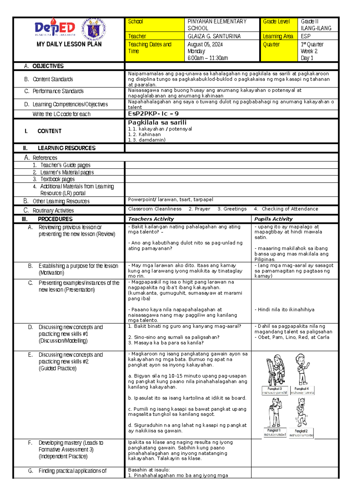 Detailed Lesson Plan for Grade II - Week 2 - Studocu