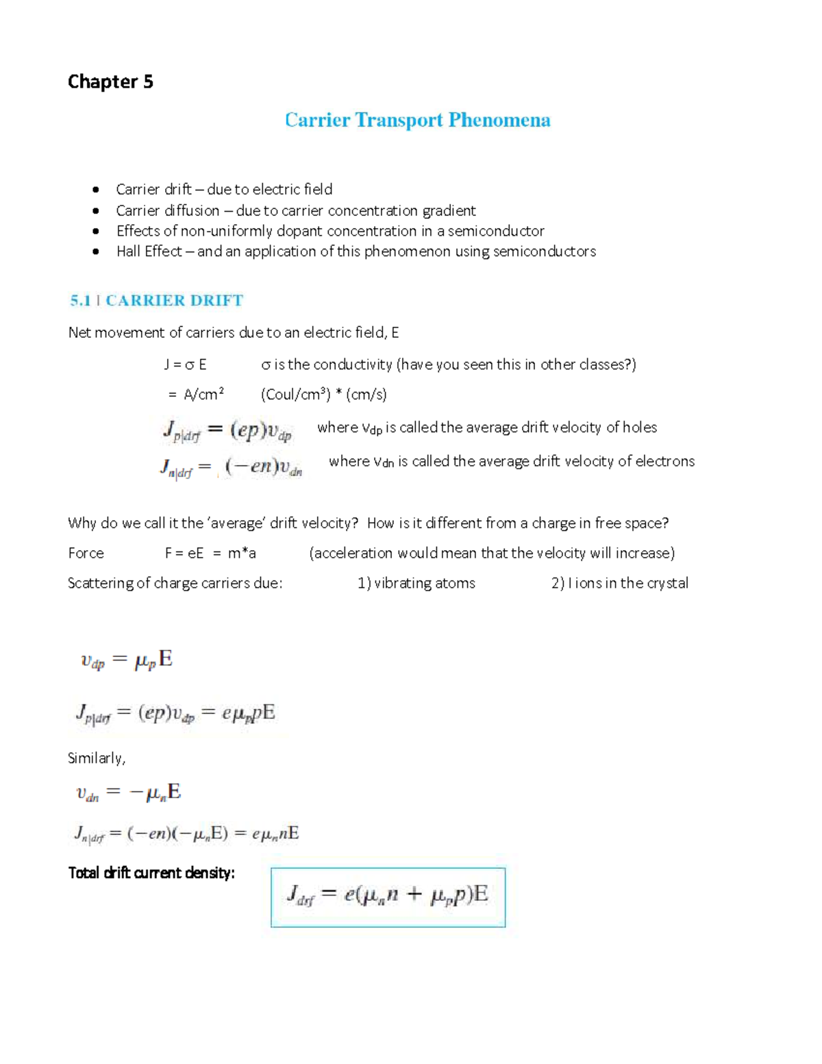 Character Movement and Scattering in Semiconductors - Chapter 5 Notes ...