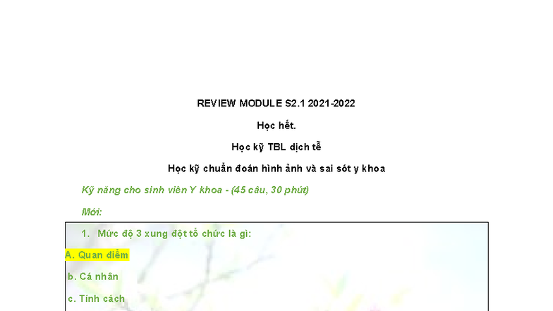 Review Module S2 - jjijlk - REVIEW MODULE S2 2021- Học hết. Học kỹ TBL ...