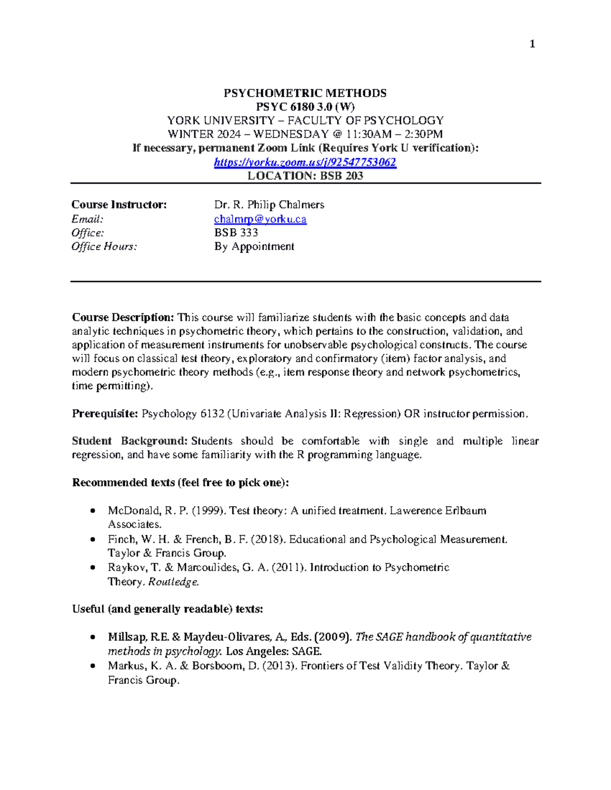 Psychometric Methods Course Overview PSYC 6180 Winter 2024 - Studocu