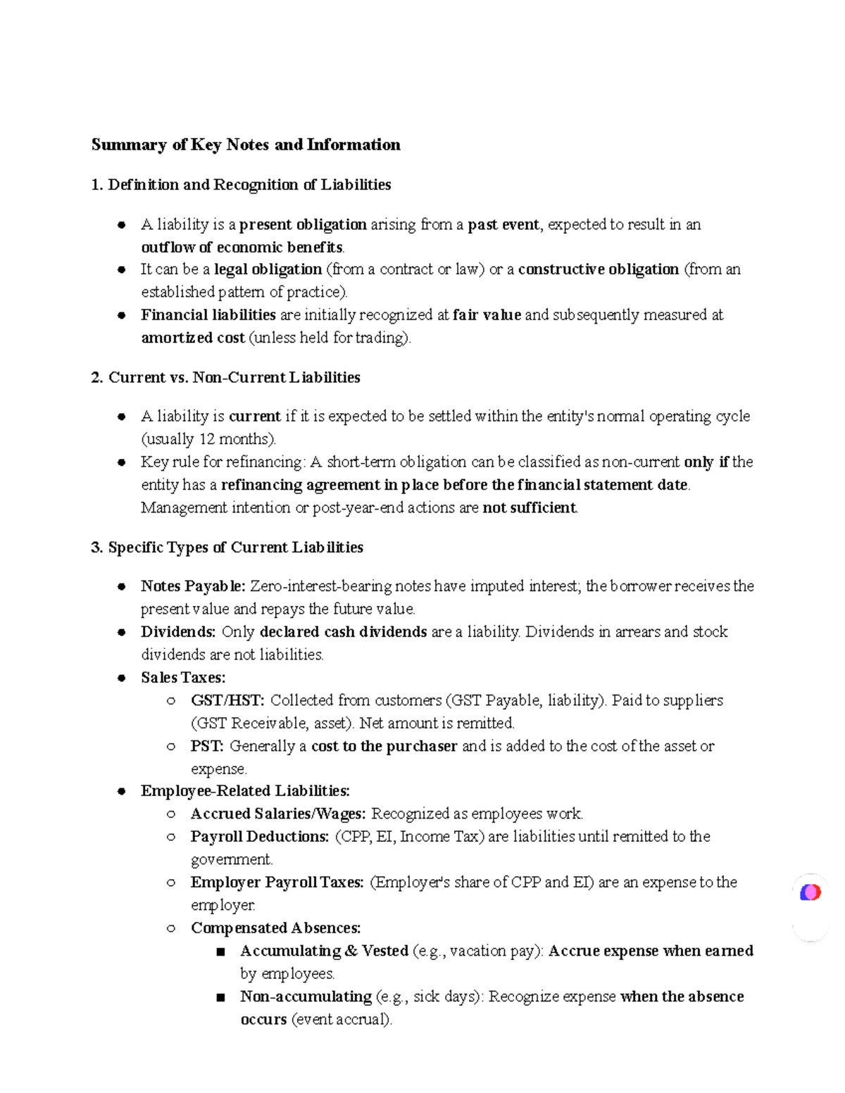 Acct3340 Chapter 13 Test Bank: Key Notes on Liabilities and Recognition ...
