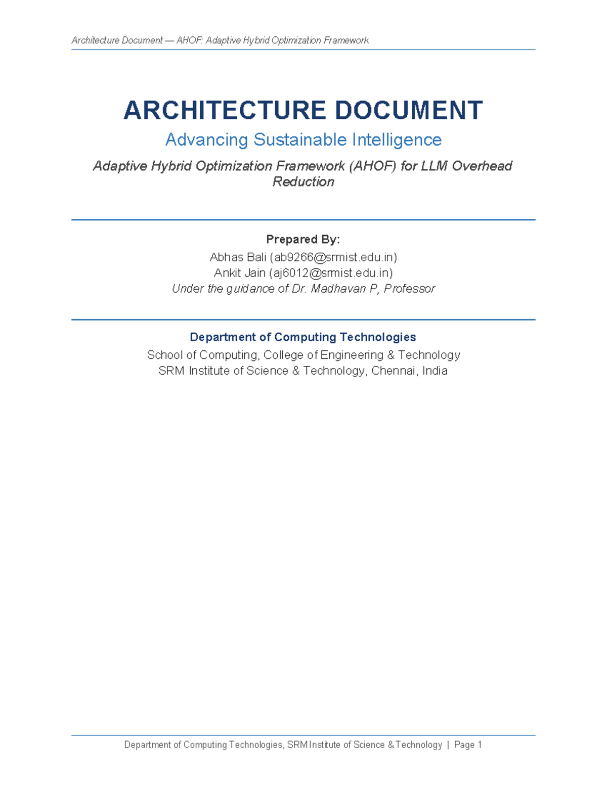Architecture Document AHOF: Adaptive Hybrid Optimization Framework for ...