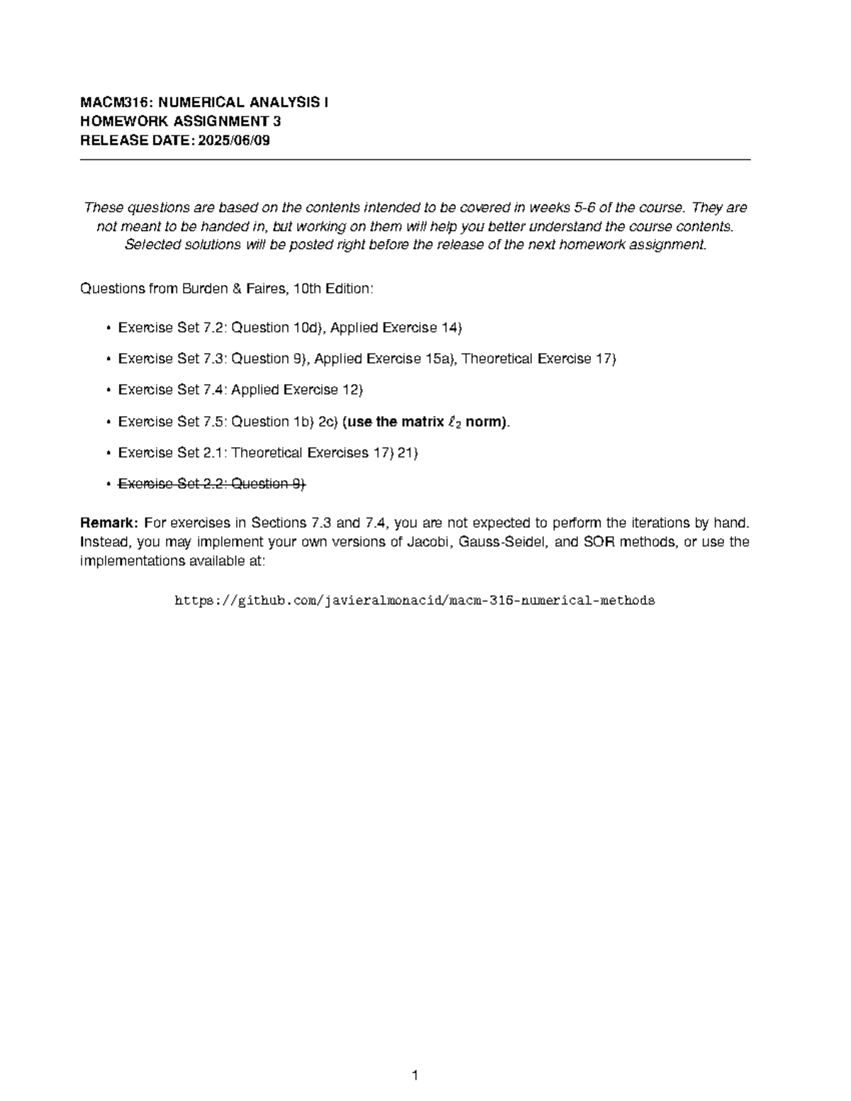 MACM316: Numerical Analysis I Homework Assignment 3 Practice - Studocu