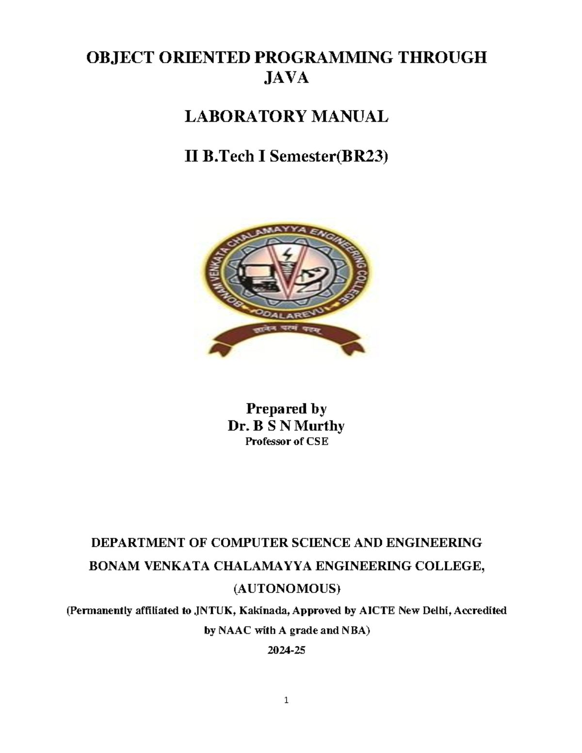OOP Through Java Lab Manual II - B.Tech I Sem (BR23) - Studocu