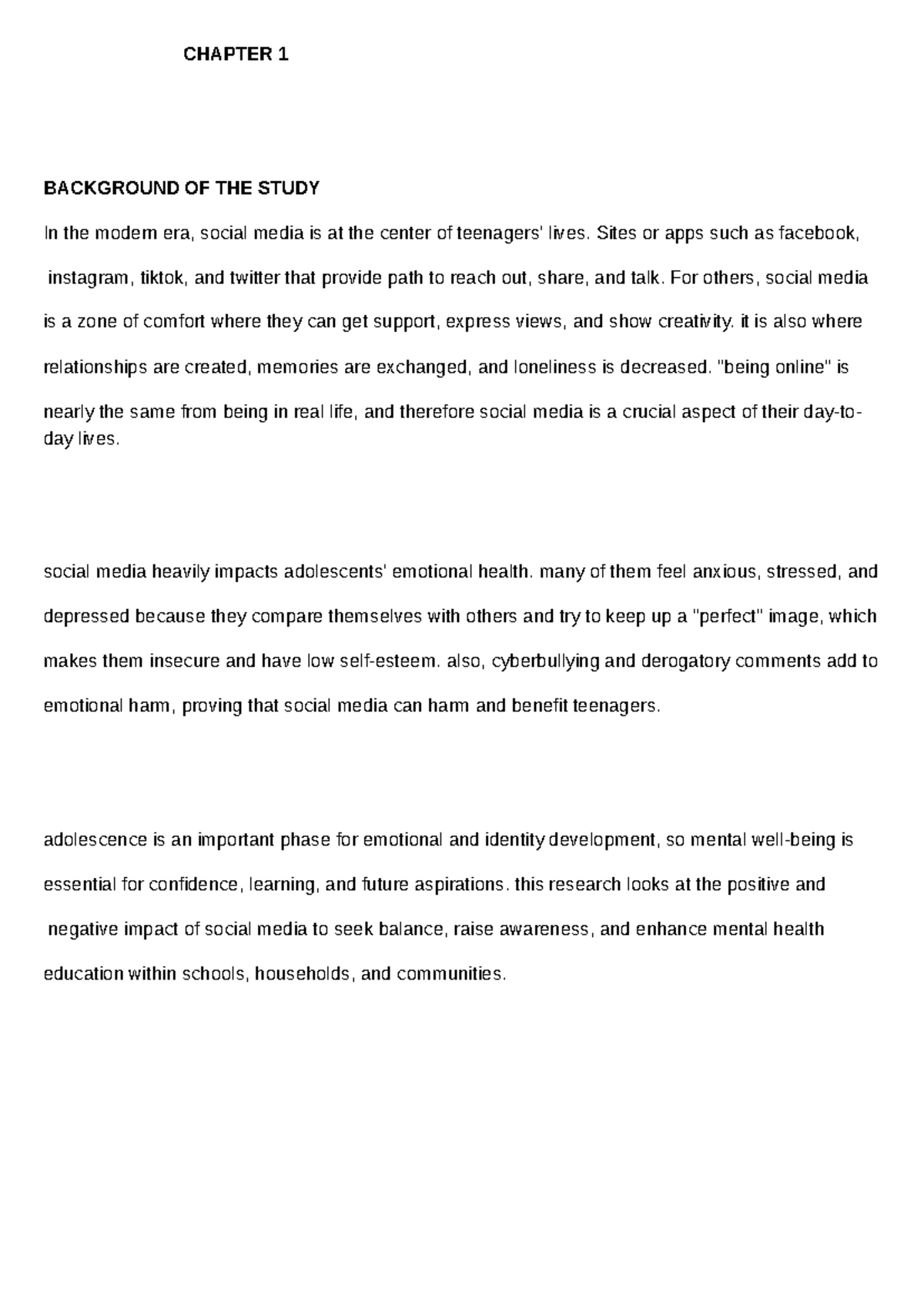 CHAPTER 1: SOCIAL MEDIA'S IMPACT ON ADOLESCENT MENTAL HEALTH - Studocu