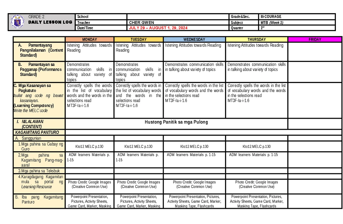Lesson Plan Quarter 2 - Lesson Plan for Classroom Observation Learning ...