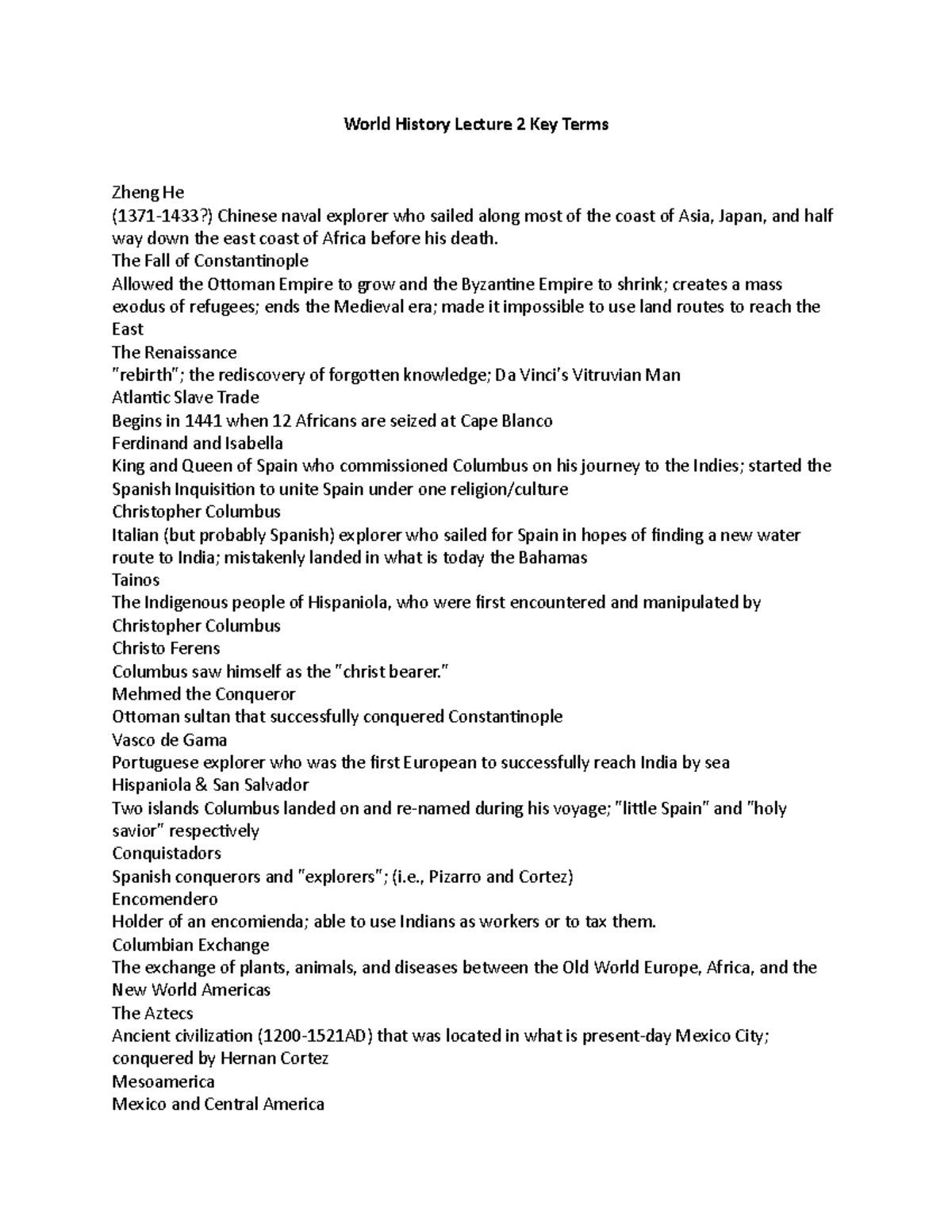 World History Lecture 2: Essential Key Terms Overview - Studocu