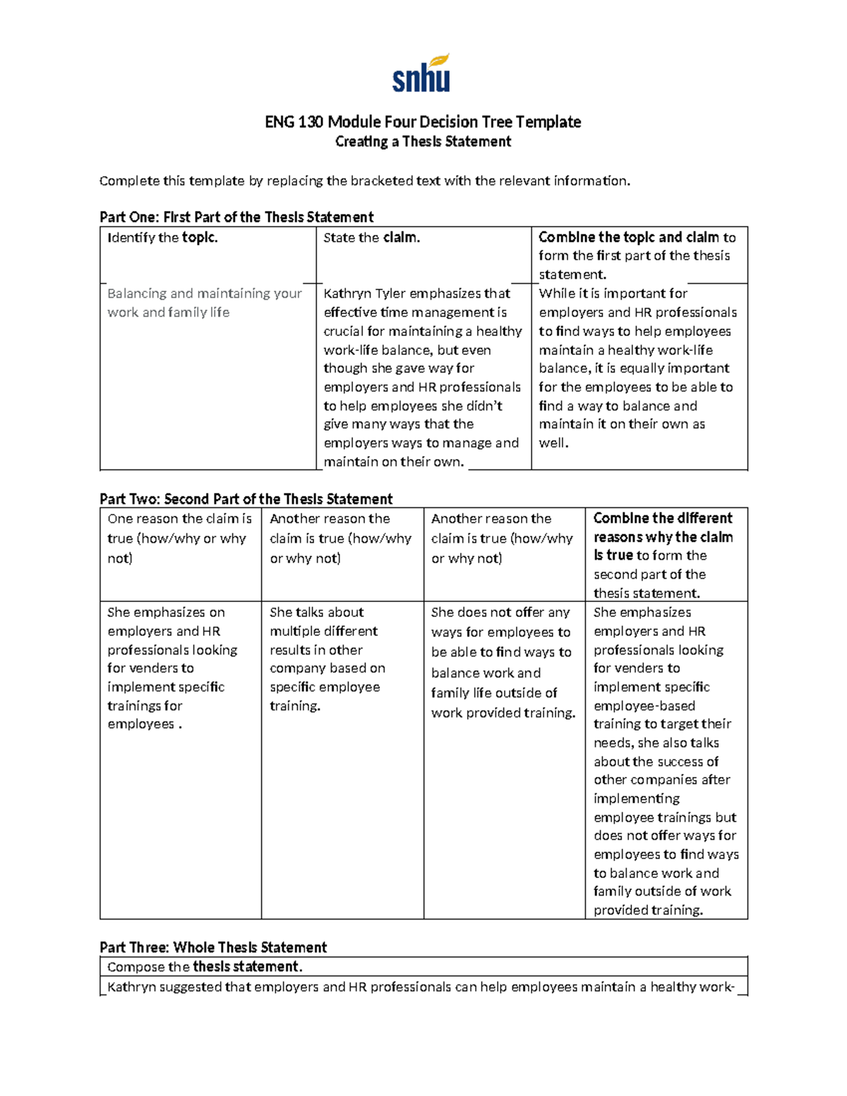 ENG 130 Module Four Thesis Statement Development Template - Studocu