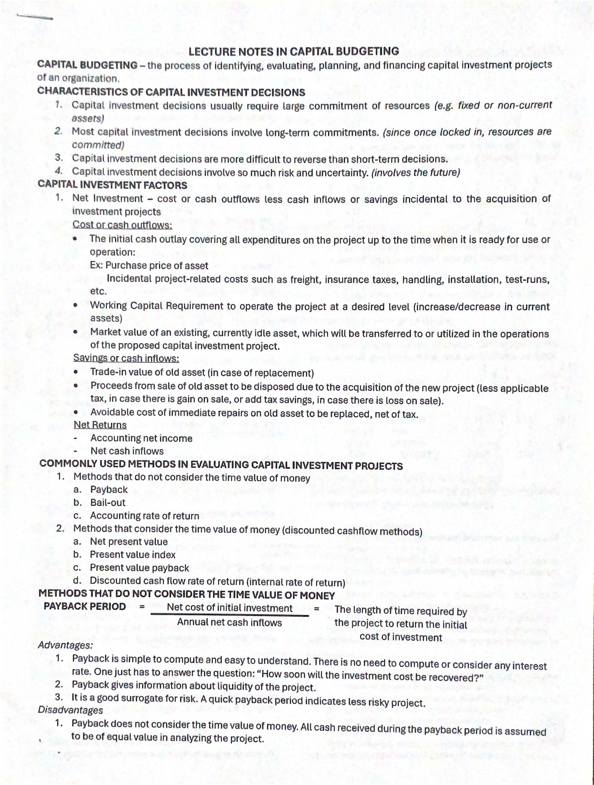 LECTURE NOTES: CAPITAL BUDGETING (FIN 301) - Studocu