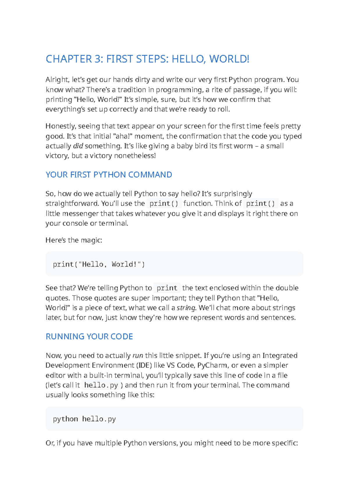 CHAPTER 3: FIRST STEPS IN PYTHON - HELLO, WORLD! - Studocu