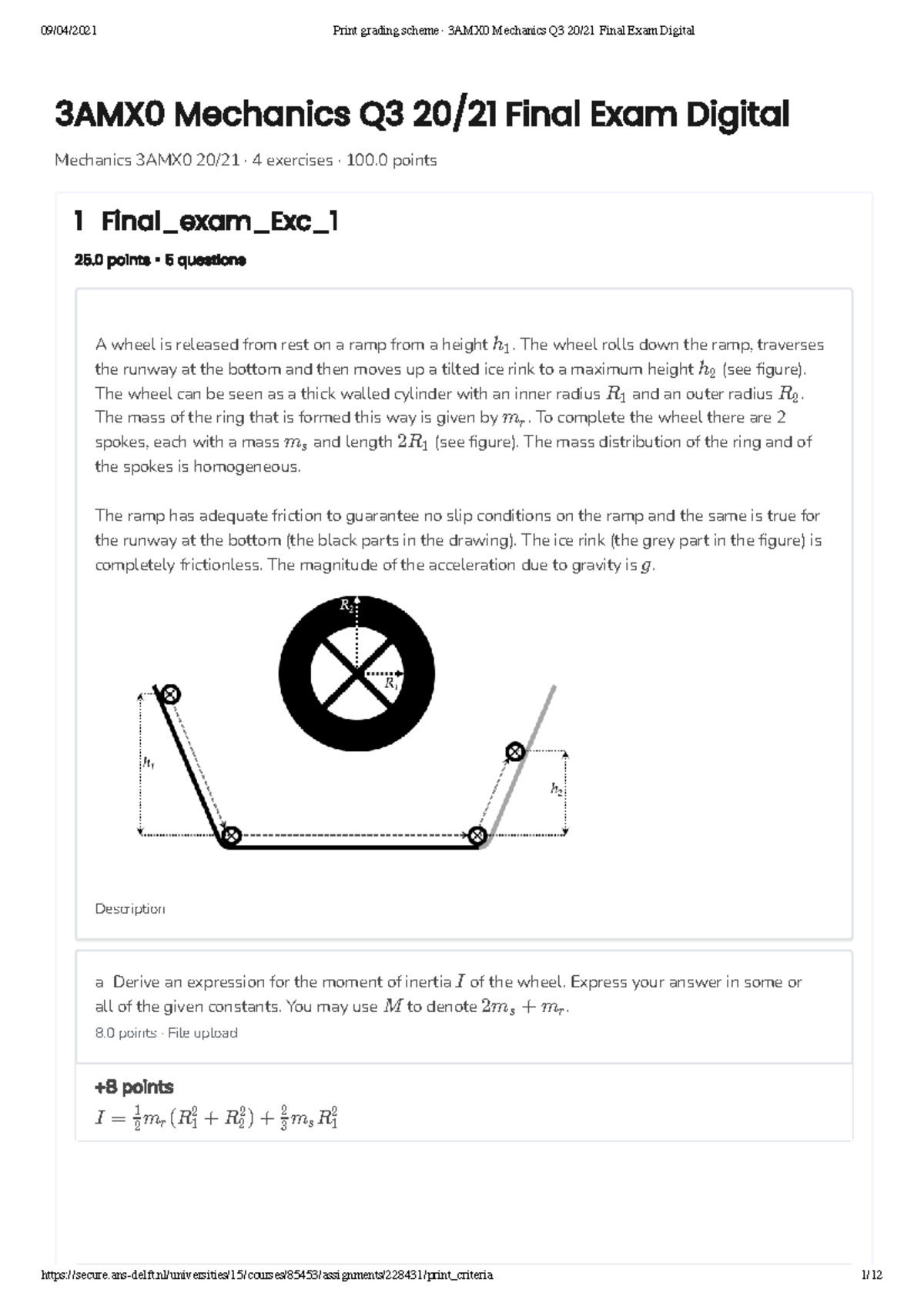 3AMX0 - Mechanics Final Exam 2021-04 Overview & Exercises - Studeersnel