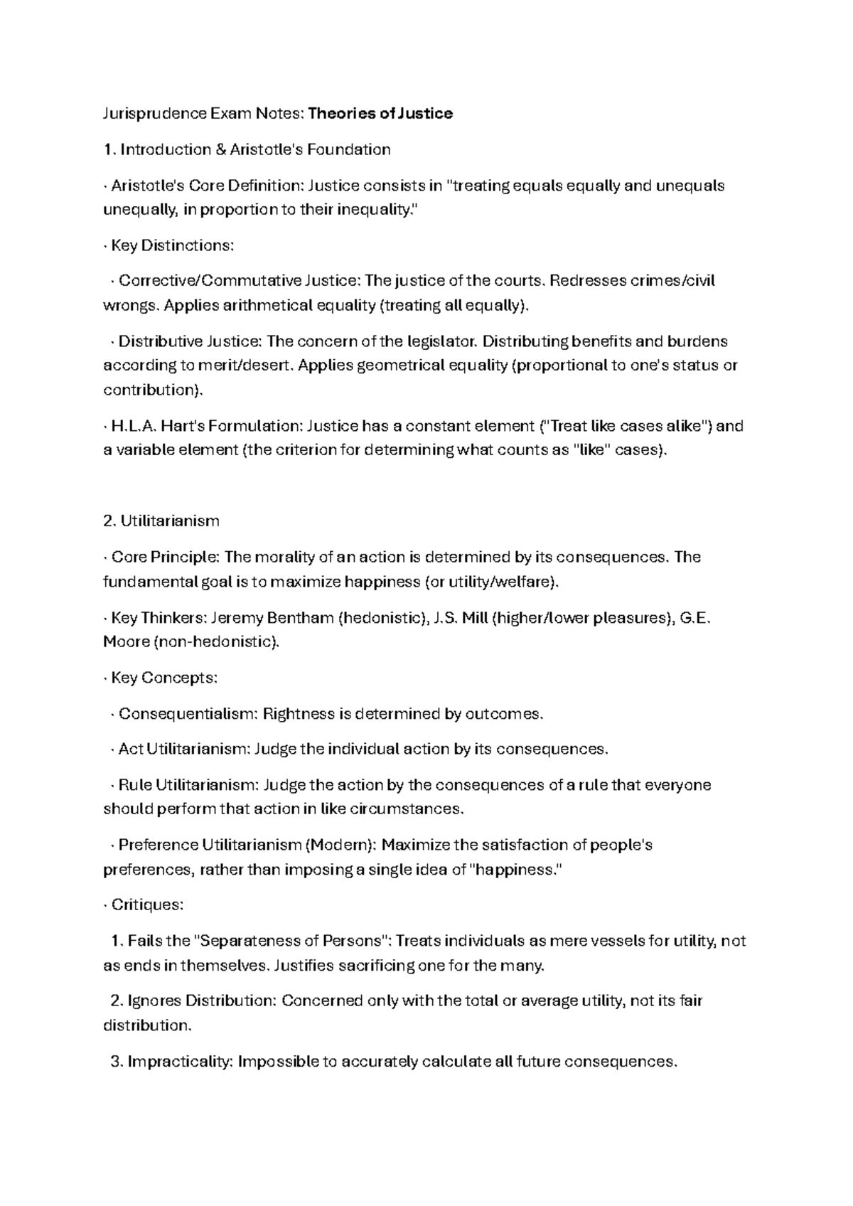 Jurisprudence Exam Notes: Theories of Justice and Key Thinkers - Studocu