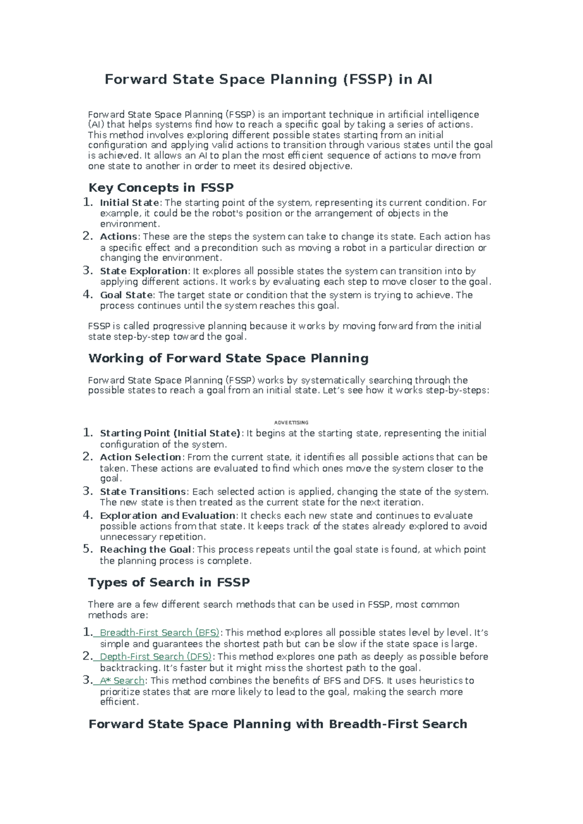 U4 Final Exam Notes on Forward State Space Planning (FSSP) in AI - Studocu