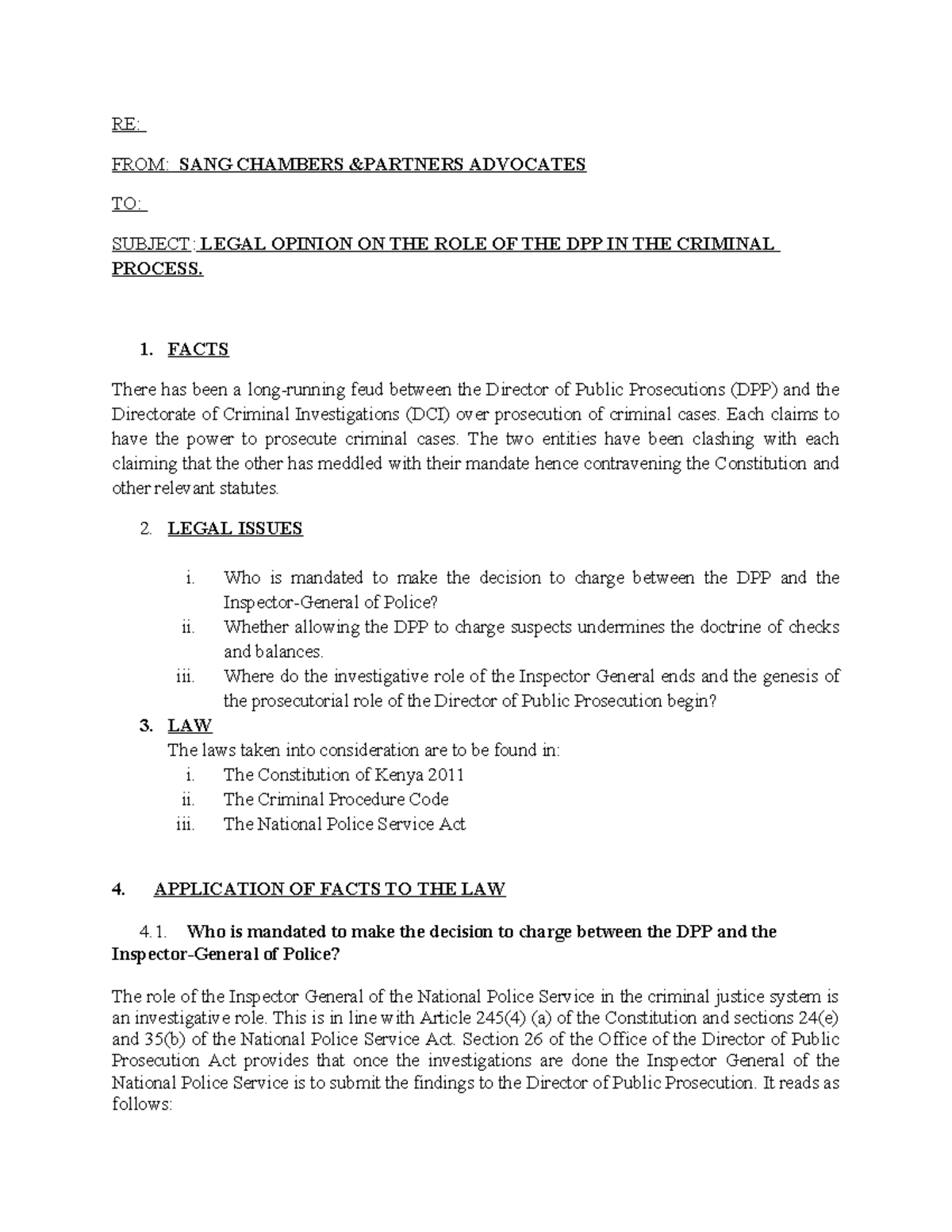 Legal Opinion on DPP's Role in Criminal Process (Law 101) - Studocu