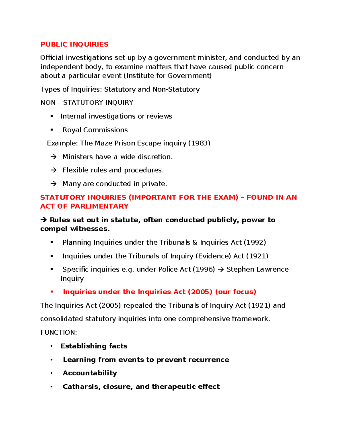 PUBLIC INQUIRIES: Types, Functions, and Statutory Framework (Important ...