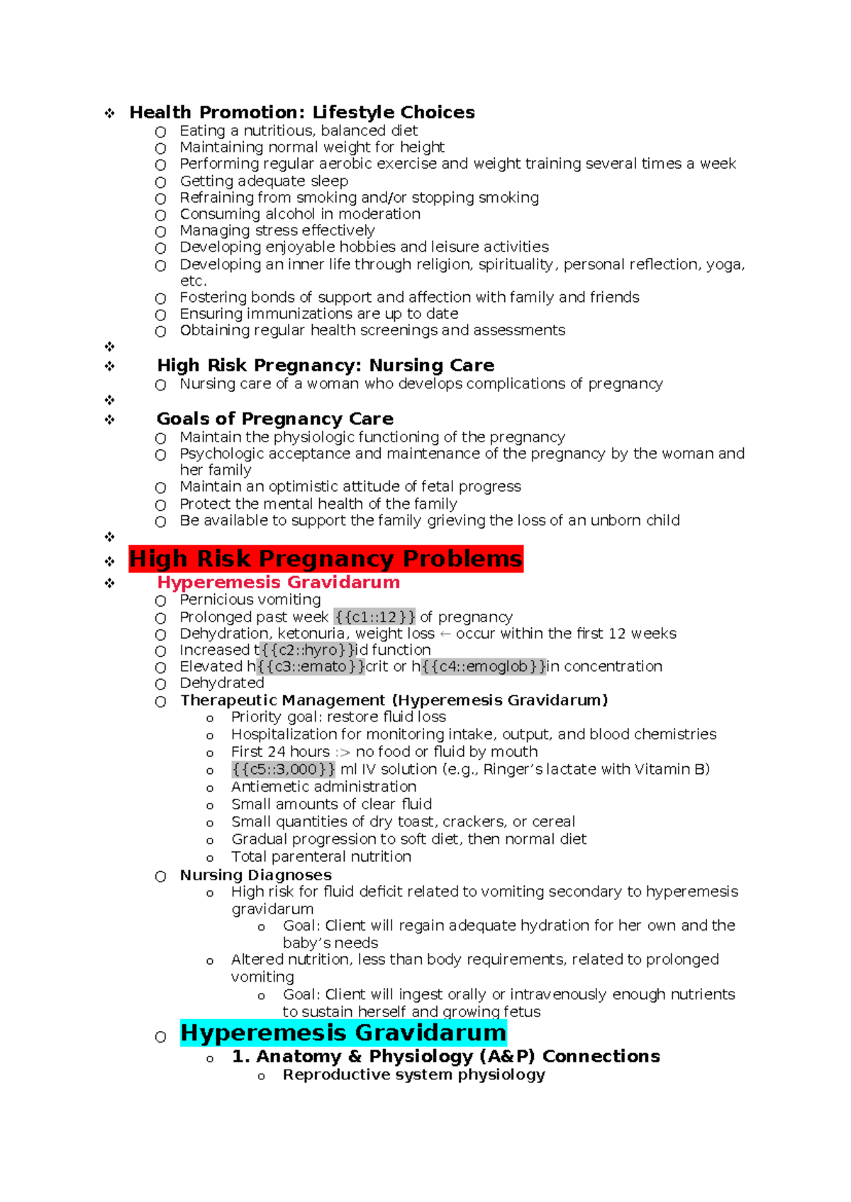 High Risk Pregnancy Care: Nursing Goals and Management Strategies - Studocu
