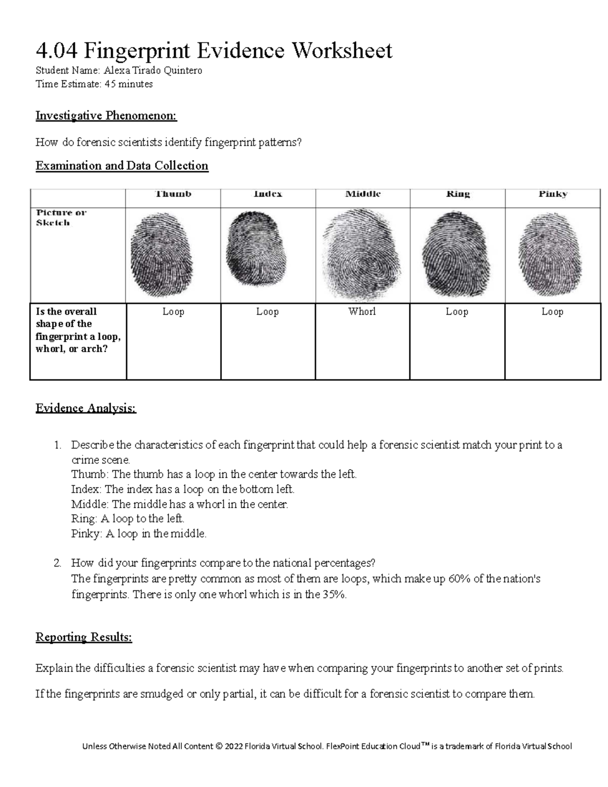 4.04 Fingerprint Evidence Analysis Worksheet - Studocu