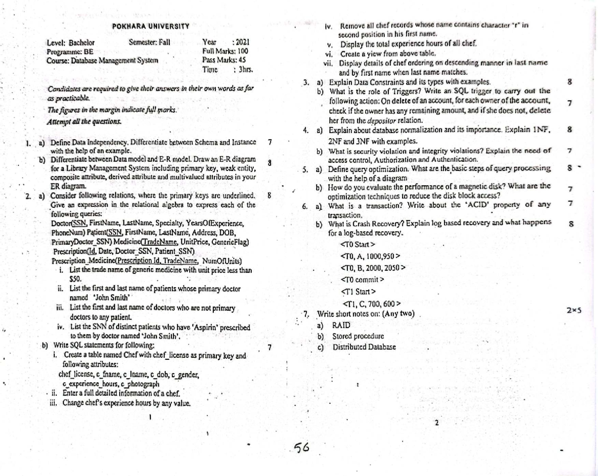 Database Management System (DBMS) Notes for BE - Fall 2021 - Studocu