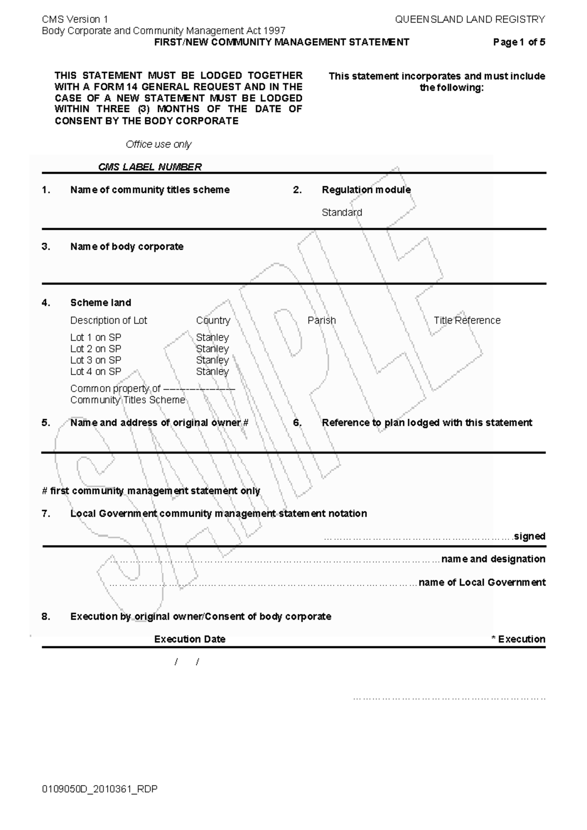 CMS Version 1: Community Management Statement for Queensland Land ...