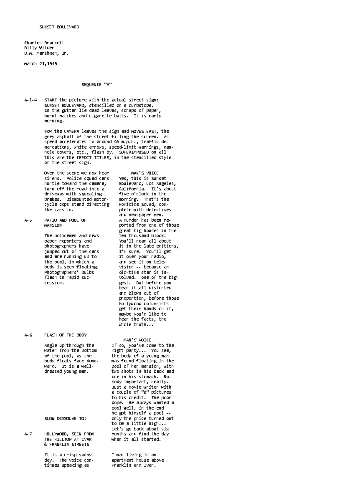 SUNSET BOULEVARD (1949) Full Script Analysis and Breakdown Studocu