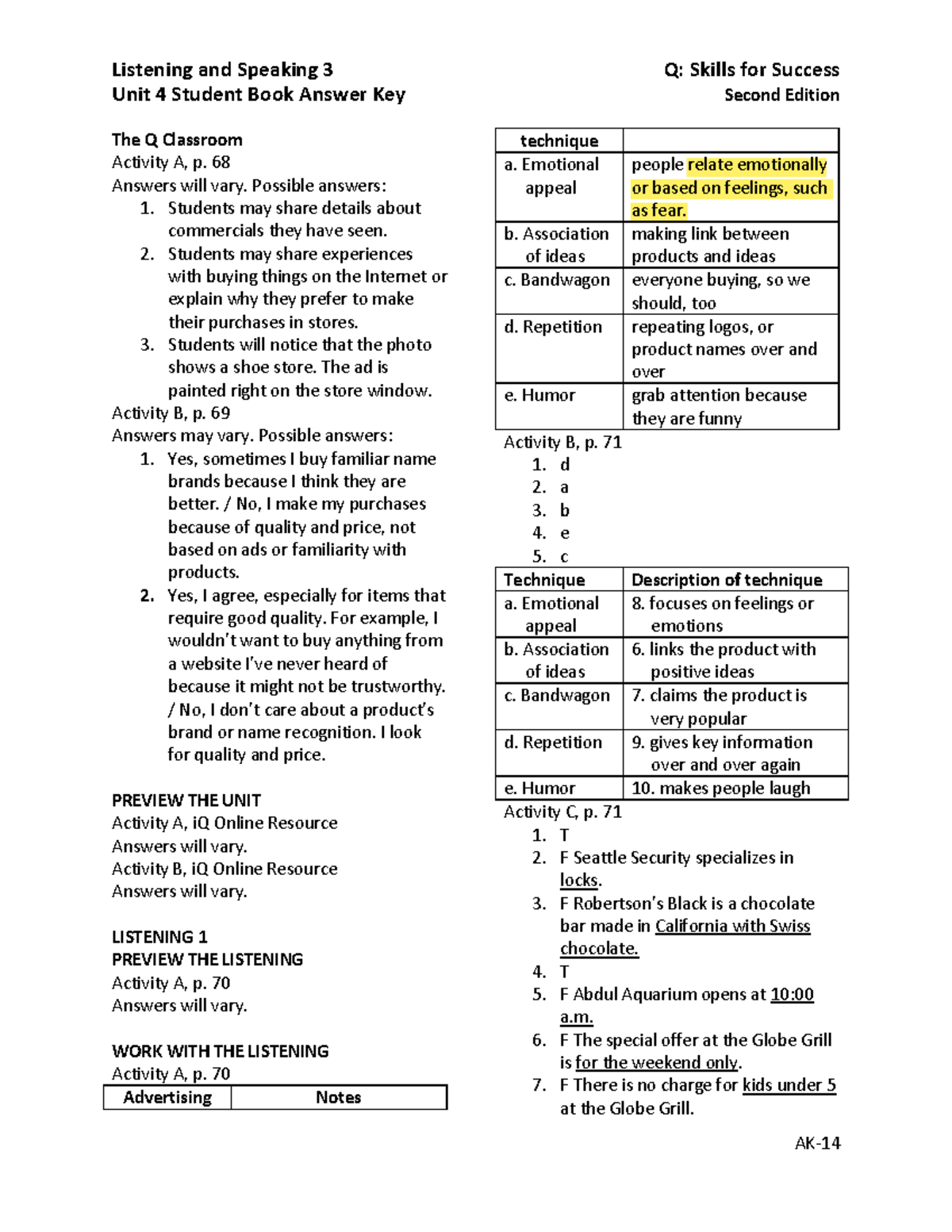 LS 2 Unit 4 - Student Book Answer Key Overview and Activities - Studocu
