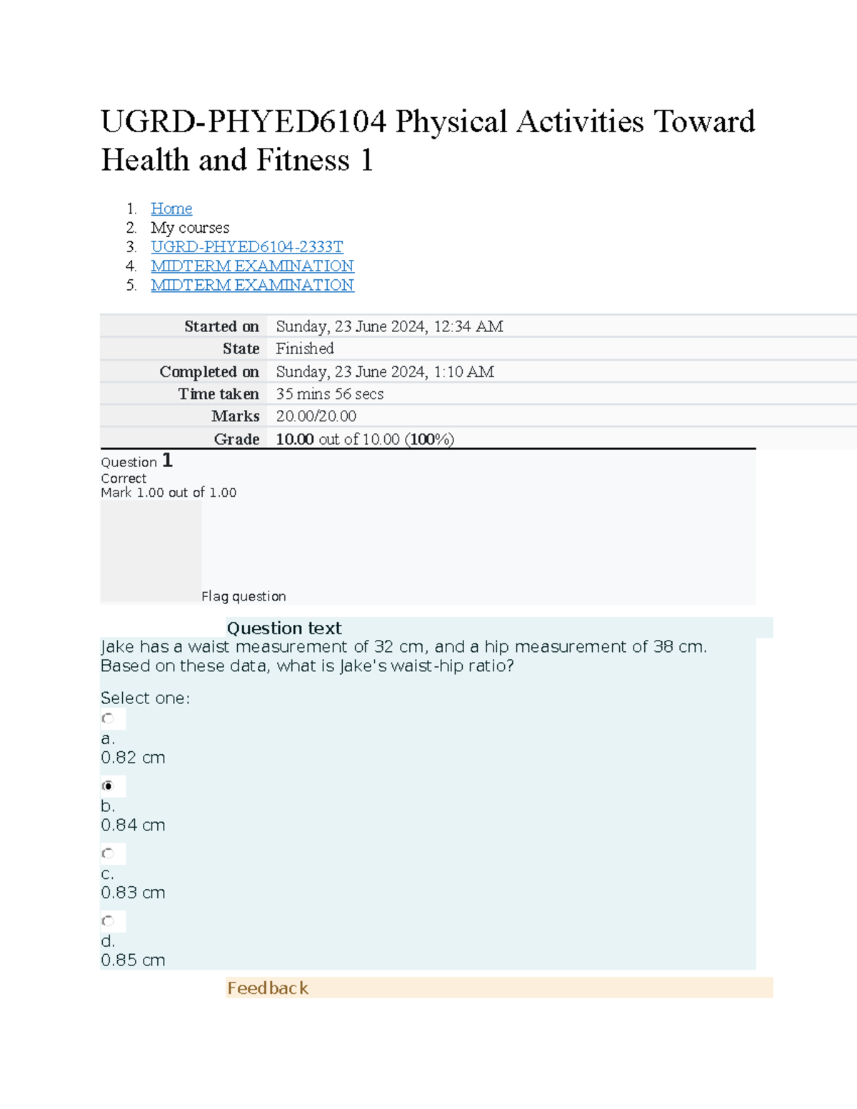 UGRD-PHYED6104 Midterm Exam on Physical Activities for Health & Fitness ...