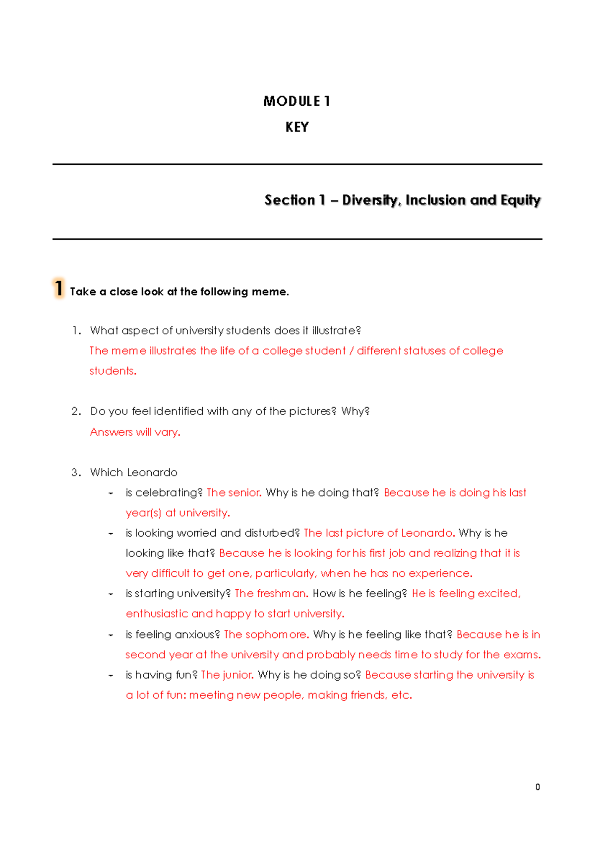 Module-1-KEY 2: Responses to Exercise Guide on Diversity & Inclusion ...