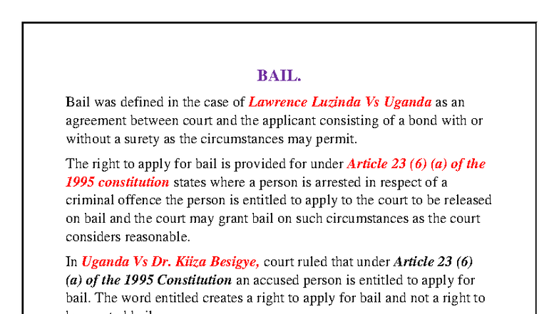 BAIL - Legal Principles and Case Law Analysis in Uganda - Studocu
