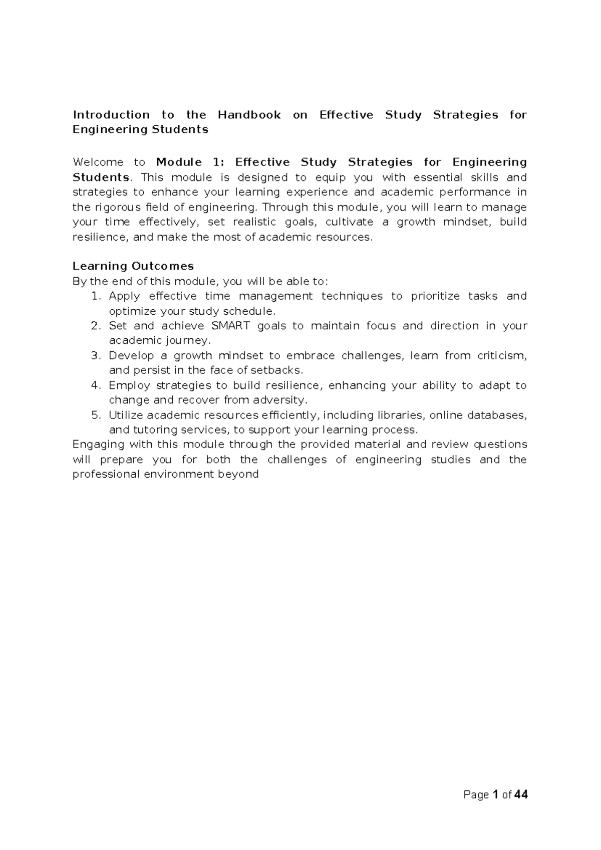 ENGG 101: Module 1 - Effective Study Strategies for Engineering Success ...