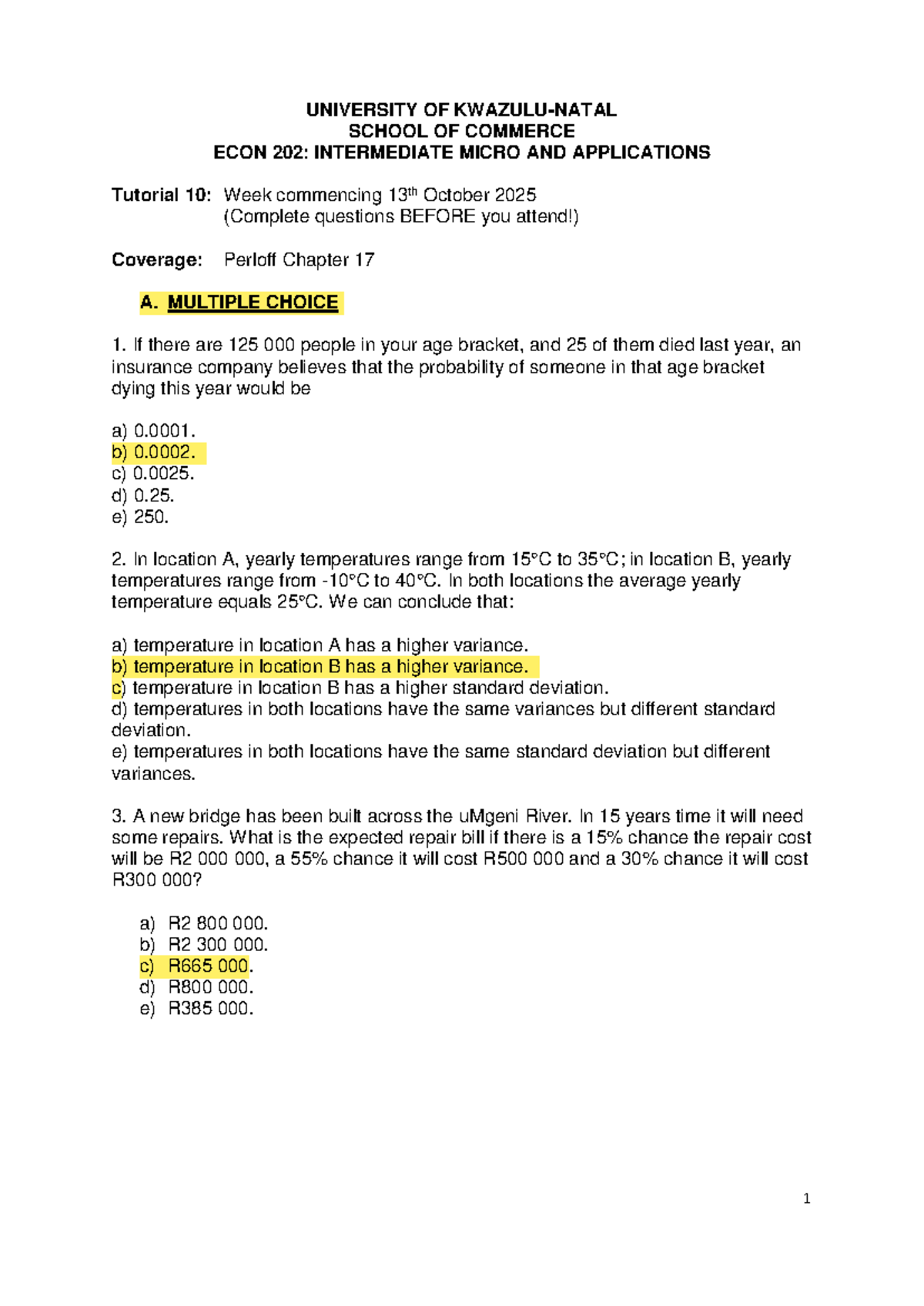 ECON 202: Intermediate Micro Tutorial 10 - Week of Oct 13, 2025 - Studocu