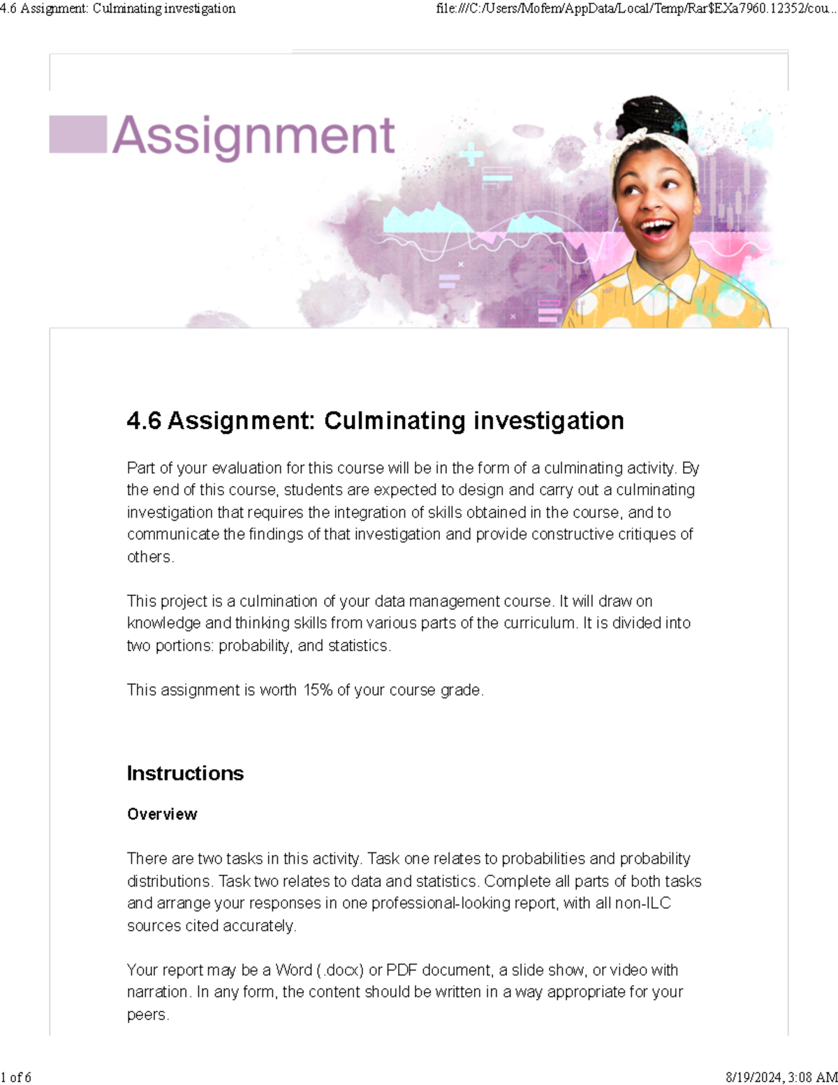 4.6 Data Management Assignment: Culminating Investigation Guide - Studocu