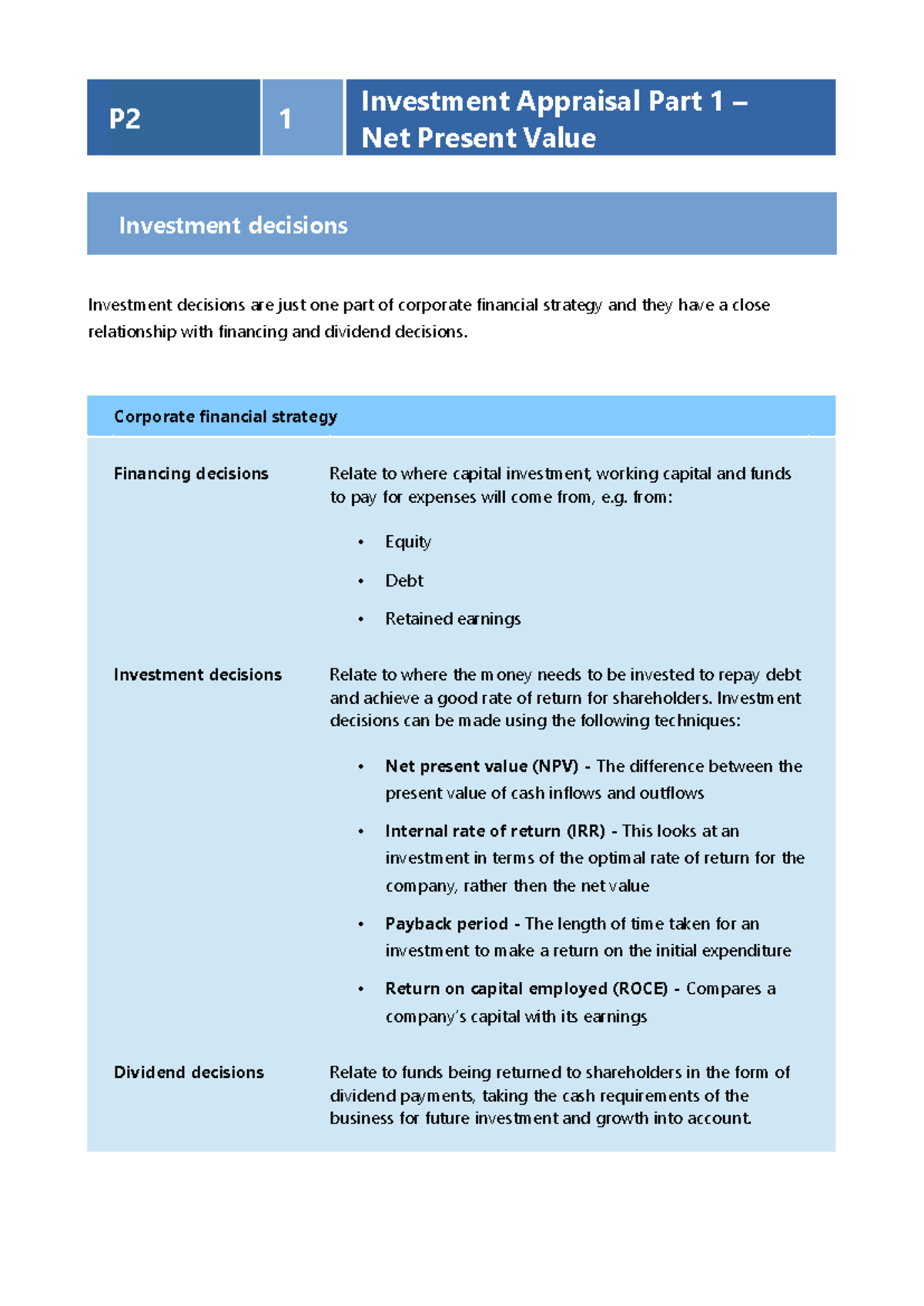 P2 Investment Appraisal: Understanding Net Present Value (NPV ...
