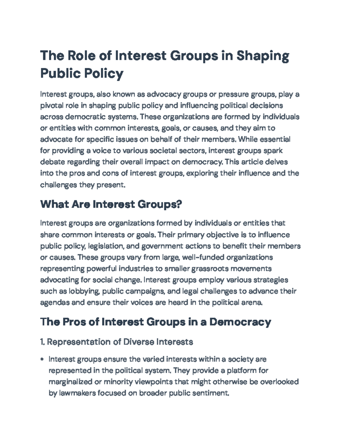 The Role of Interest Groups in Public Policy: Pros & Cons Analysis ...