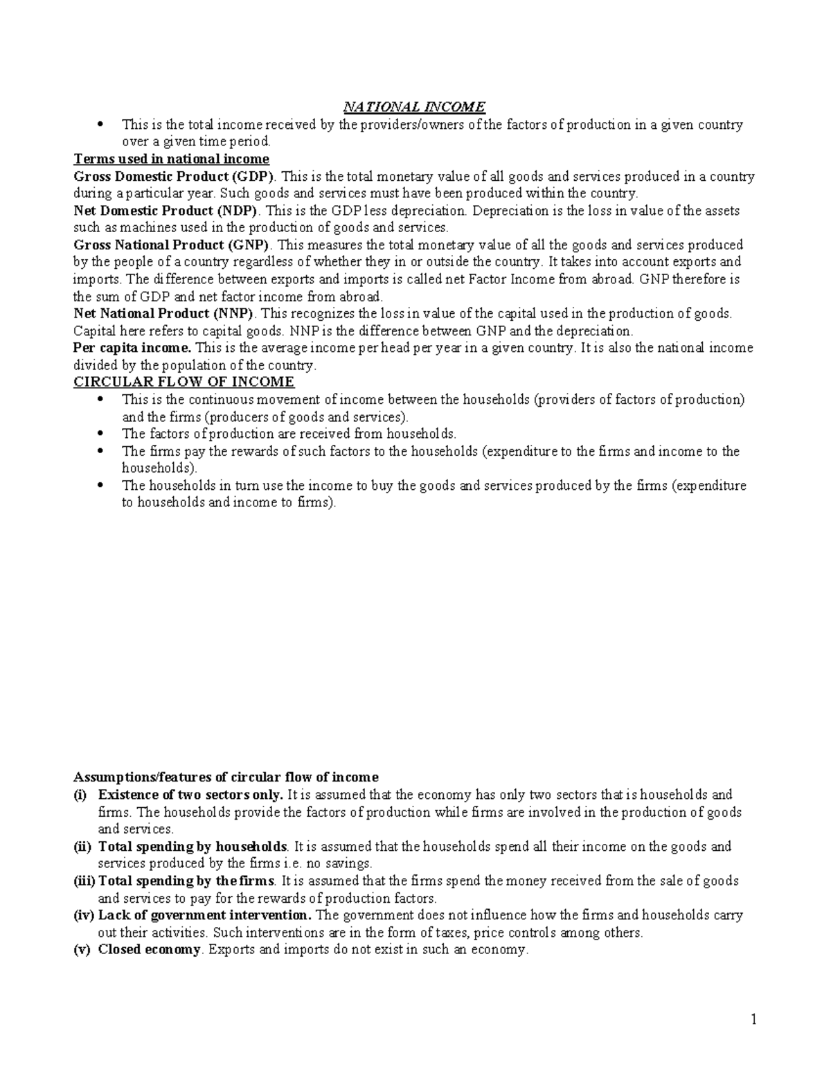 National Income (Form 3) - Comprehensive Study Notes on Key Concepts ...