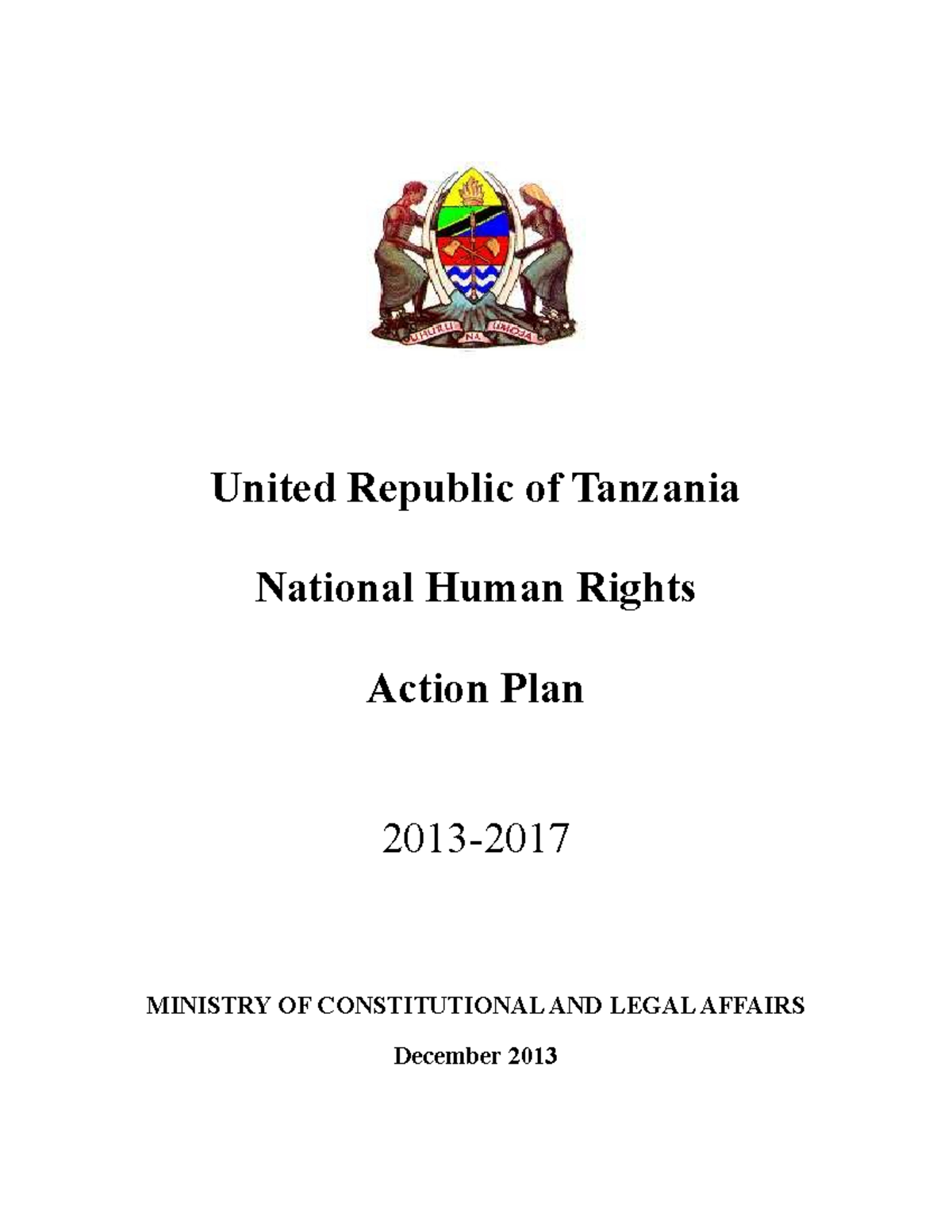 Tanzania NHRAP 2013: National Human Rights Action Plan Overview - Studocu