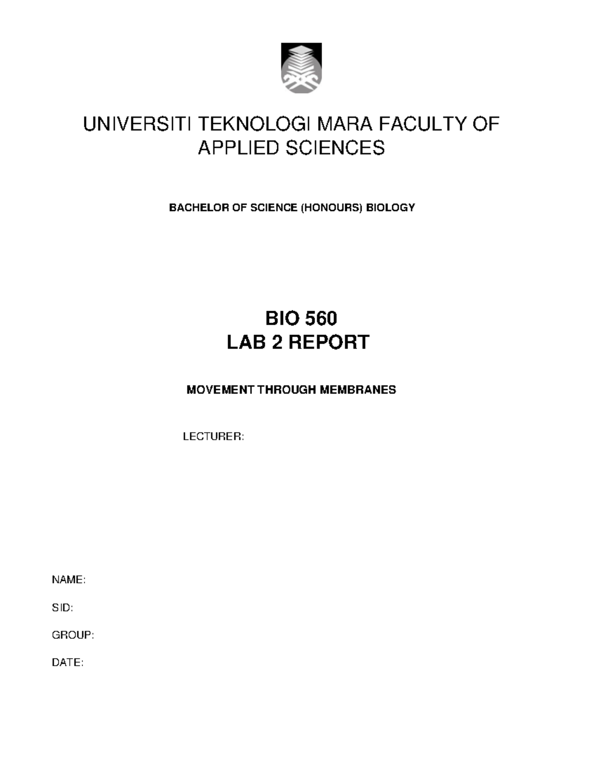 LAB Report 2 Answer - UNIVERSITI TEKNOLOGI MARA FACULTY OF APPLIED ...