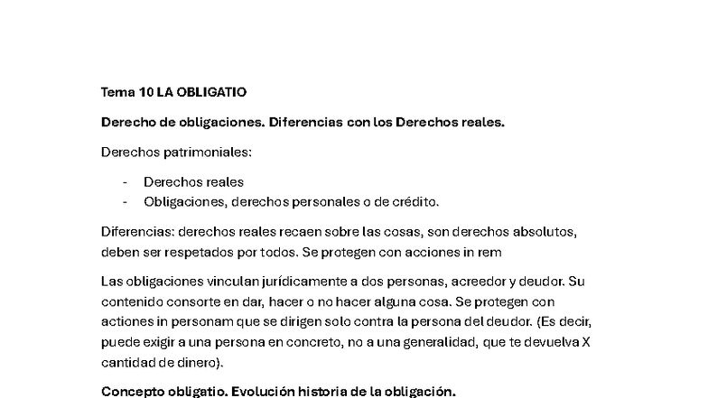 Tema 10: La Obligatio en Derecho de Obligaciones y sus Diferencias ...