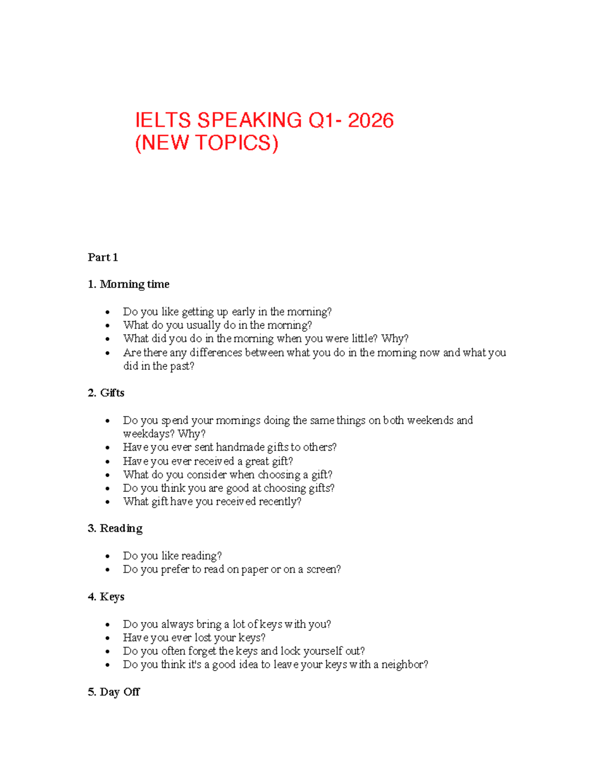 ĐỀ IELTS SPEAKING DỰ ĐOÁN QUÝ 1 2026 - CẬP NHẬT NGÀY NGOCBACH - Studocu