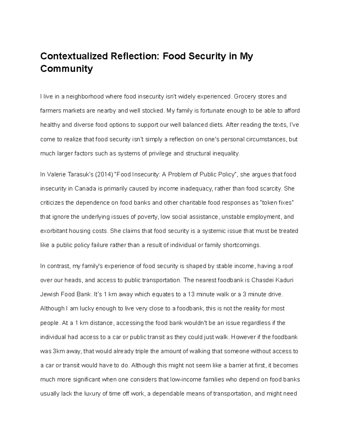 Assignment #2-1 - Contextualized Reflection: Food Security in My ...