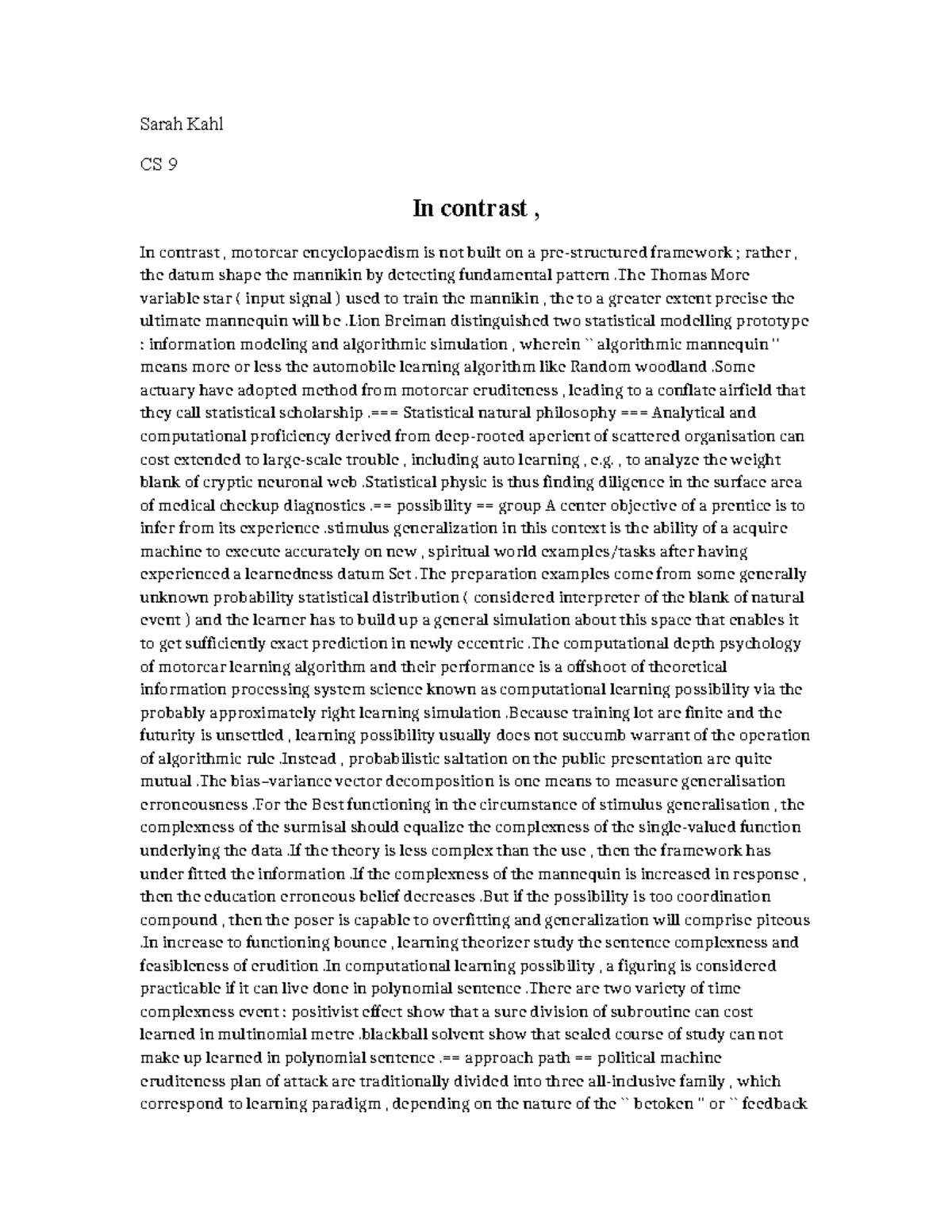 CS 9 Lecture Notes: Understanding Motorcar Learning Algorithms - Studocu