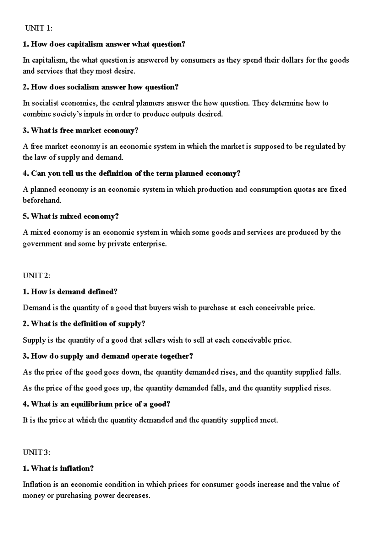 Economics Study Guide: Key Concepts from Units 1-8 - Studocu