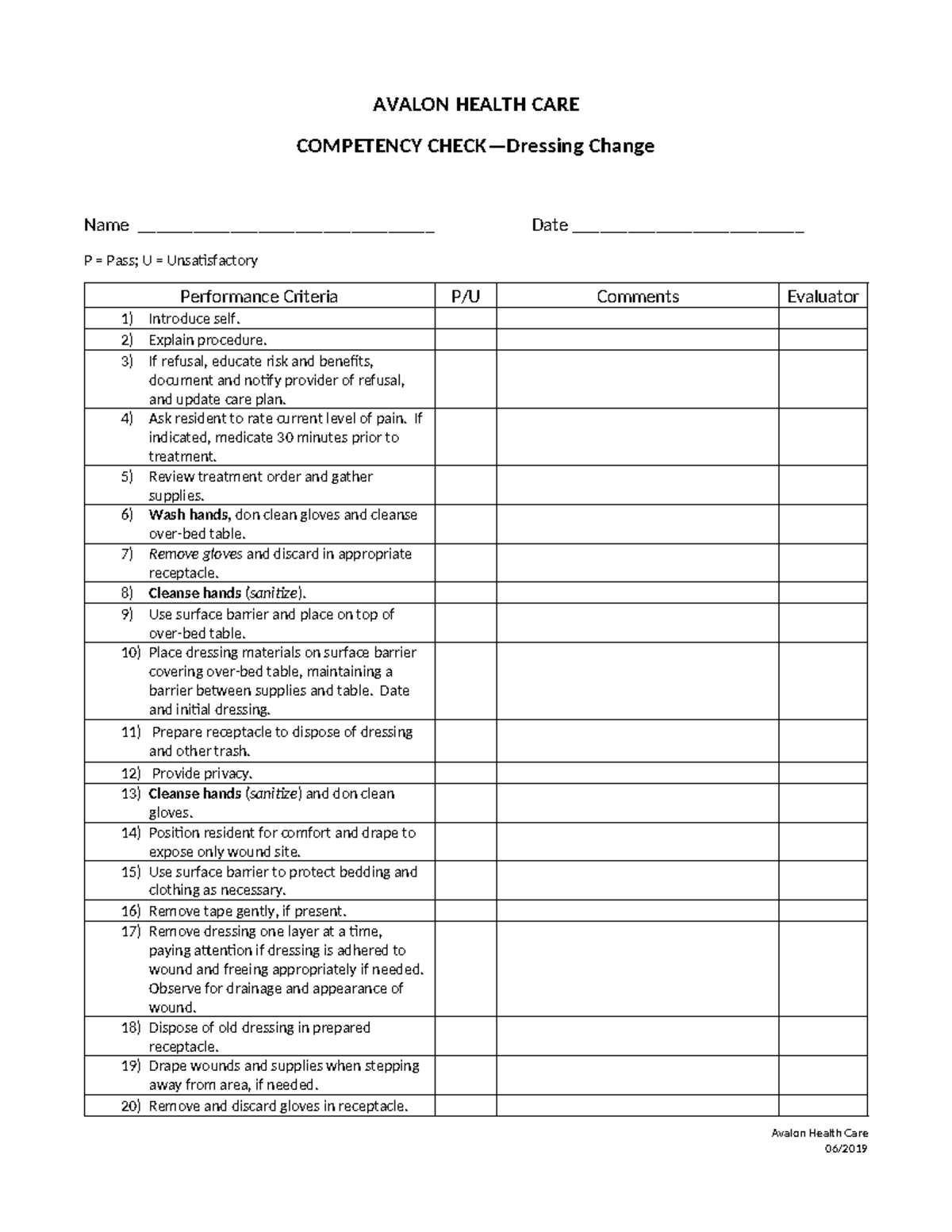 Dressing Change Competency Check - Skills Assessment Guide - Studocu