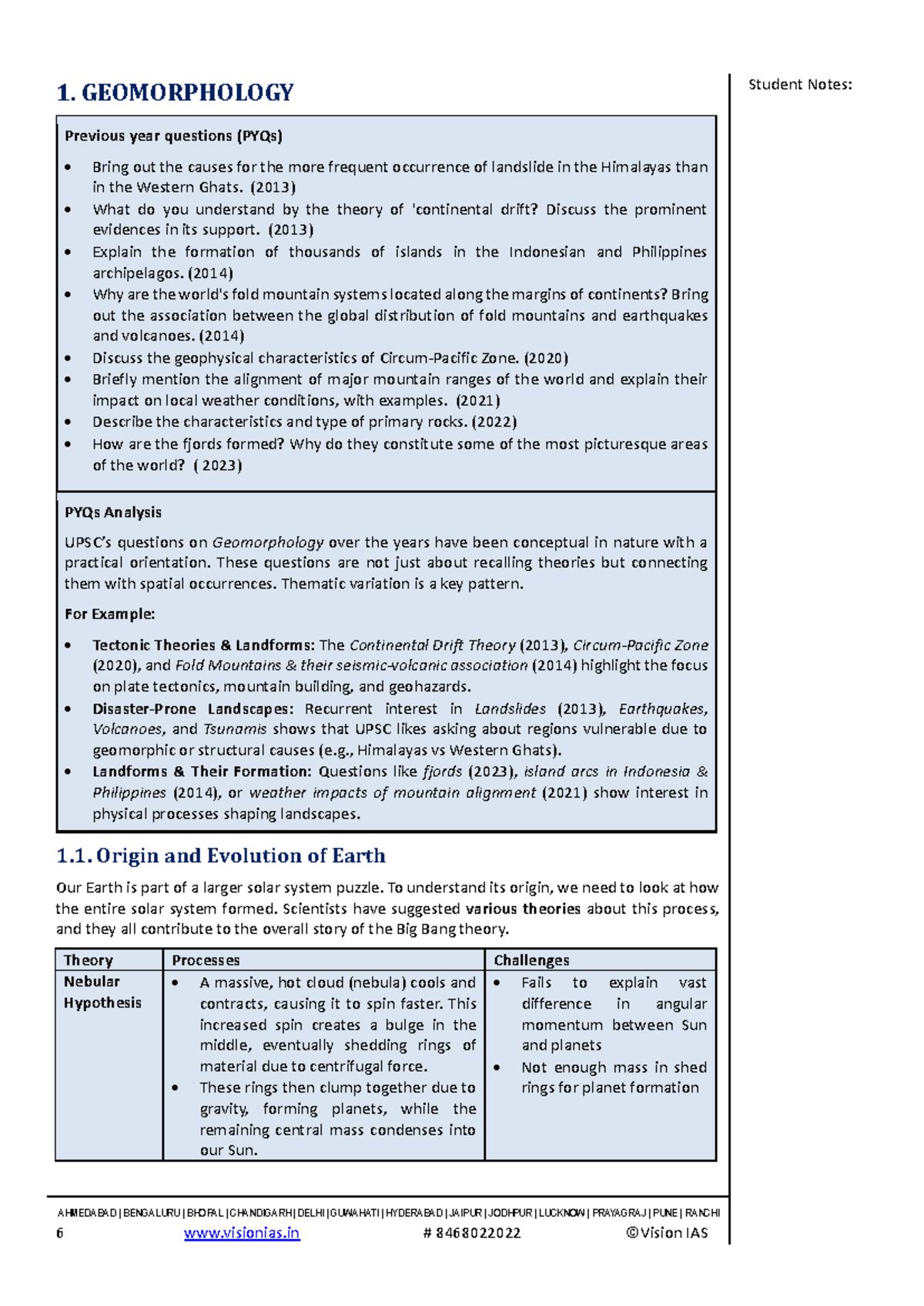 Student Notes: GEOMORPHOLOGY PYQs Analysis and Key Concepts - Studocu
