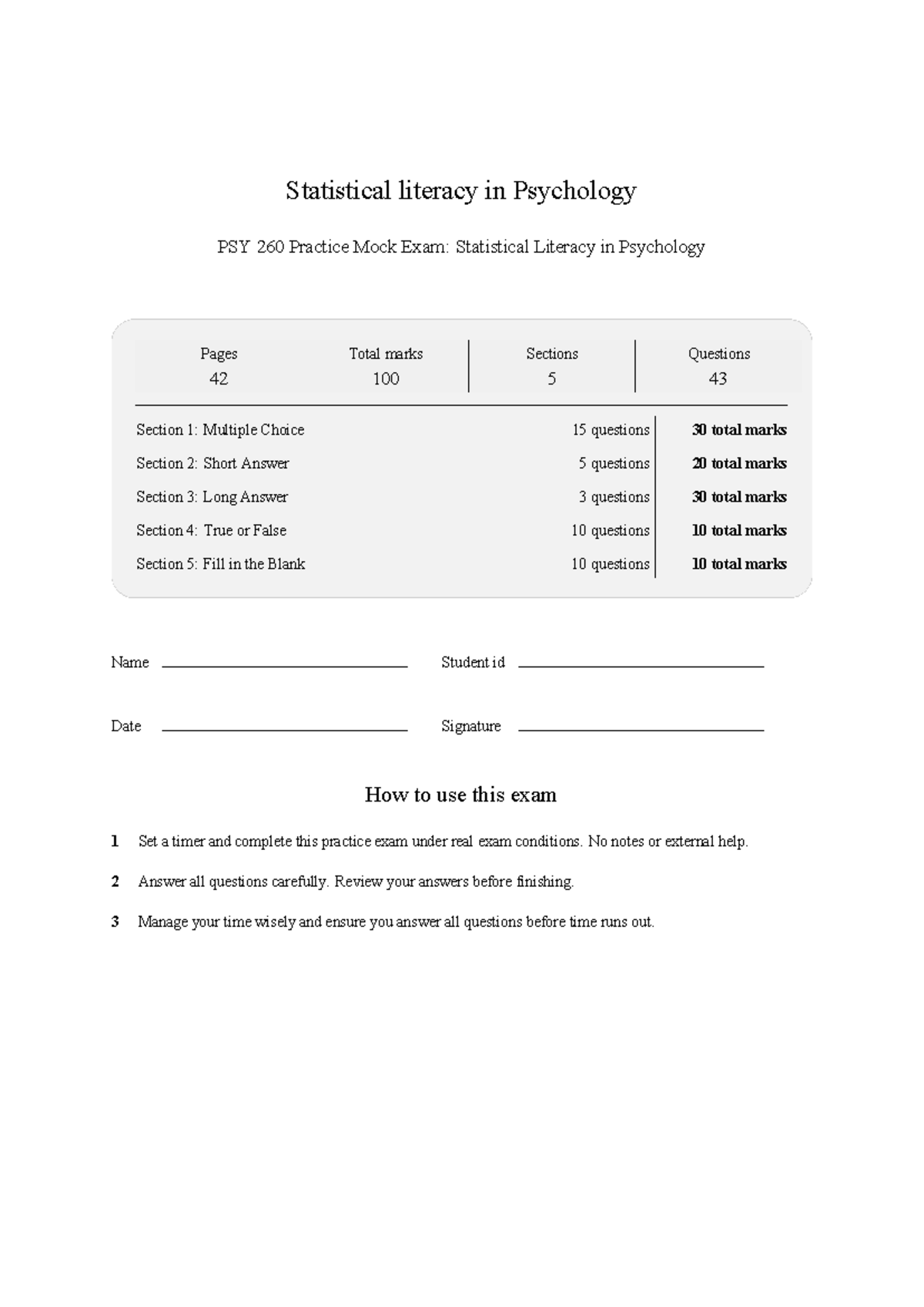 Statistical literacy in Psychology mock exam - popular 2026 feb ...