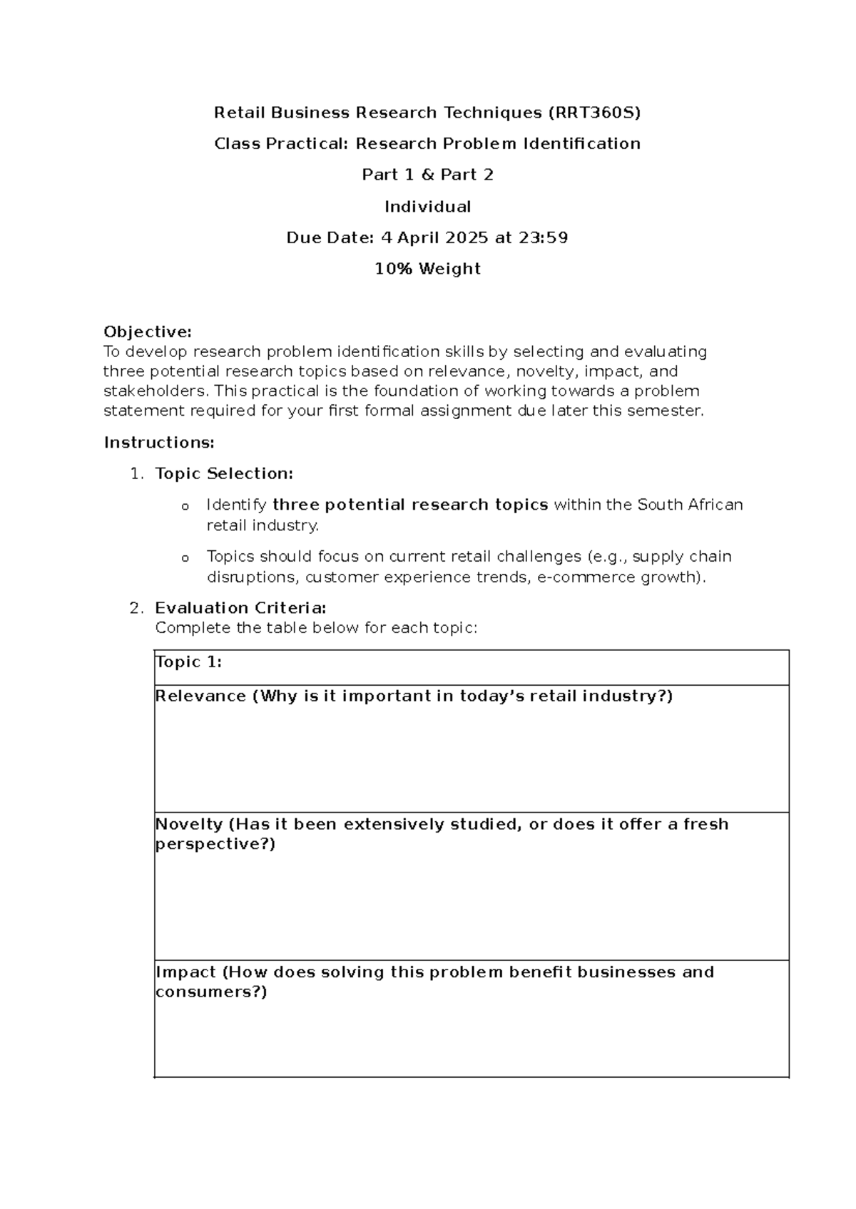 RRT360S Practical: Problem Identification & Evaluation Parts 1 & 2 ...