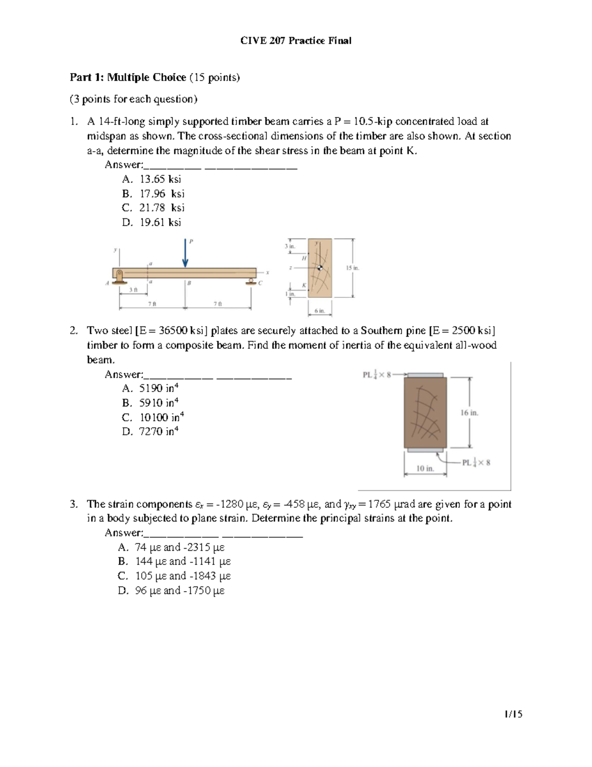 CIVE 207 Practice Final Exam: Multiple Choice & True/False Questions ...