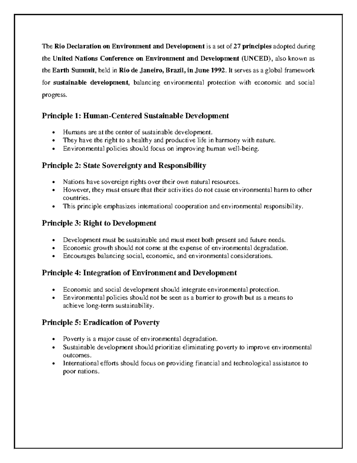 Rio declaration - Key Highlights - The Rio Declaration on Environment ...