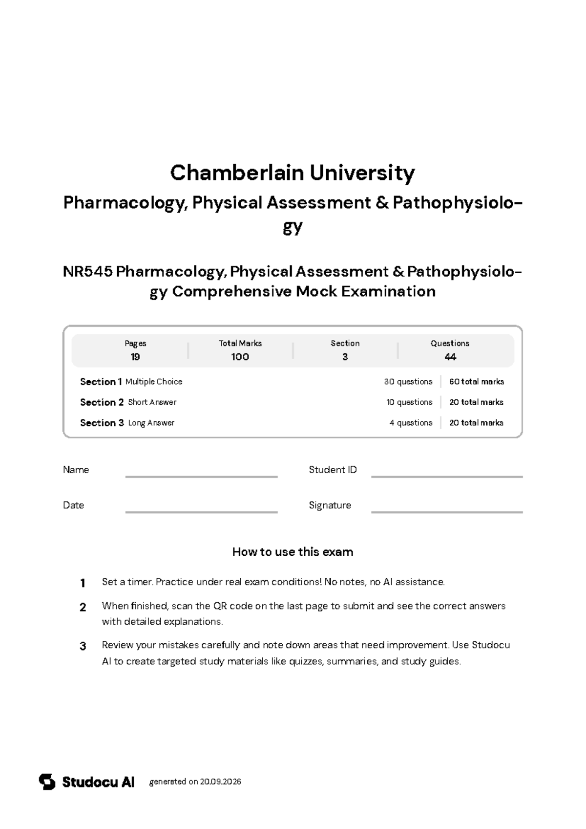NR545 Comprehensive Mock Exam in Pharmacology & Assessment - Studocu