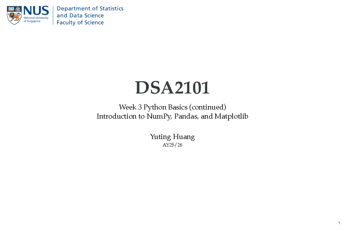 DSA2101 Week 3: Python Basics with NumPy, Pandas & Matplotlib - Studocu
