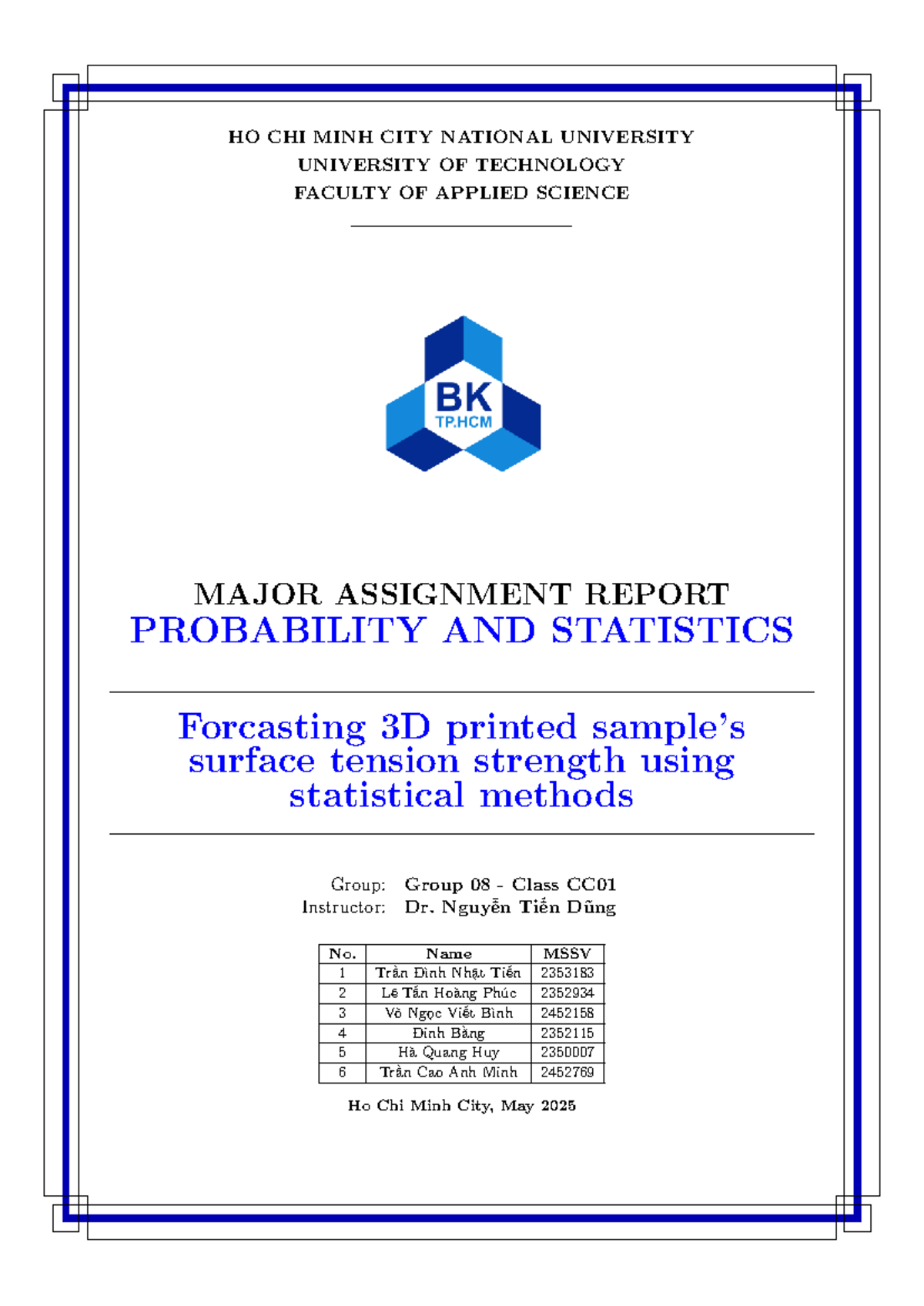 Major Assignment Report: Probability and Statistics (CC01) - Studocu